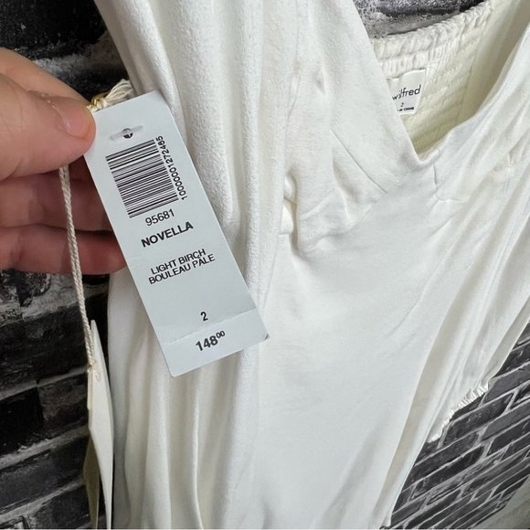 Aritzia Wilfred Novella Dress Mini Puff Sleeve - LIGHT BIRCH BOULEAU PALE - Picture 9 of 11